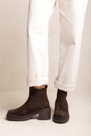 Chelsea Ankle Boots Block Heel - Brown Suede