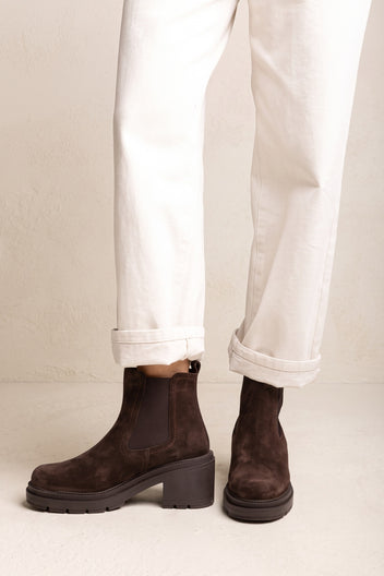 Chelsea Ankle Boots Block Heel - Brown Suede