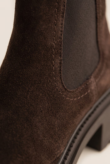 Chelsea Ankle Boots Block Heel - Brown Suede