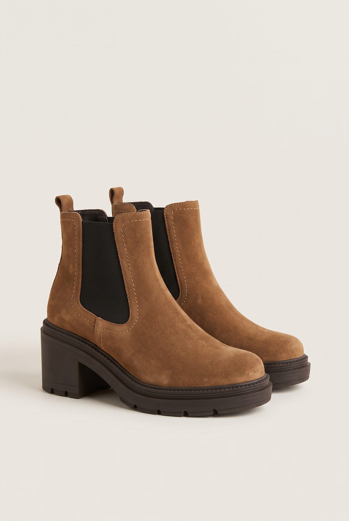 Chelsea Ankle Boots Block Heel - Taupe Suede