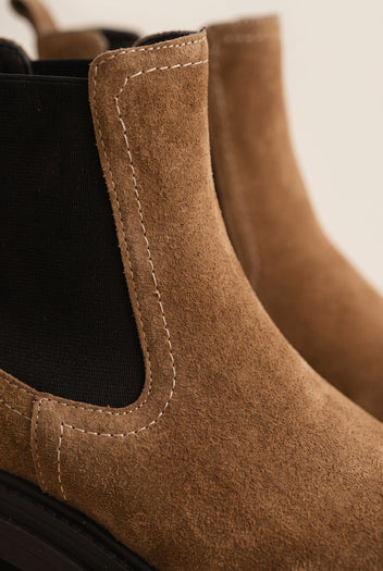 Chelsea Ankle Boots Block Heel - Taupe Suede