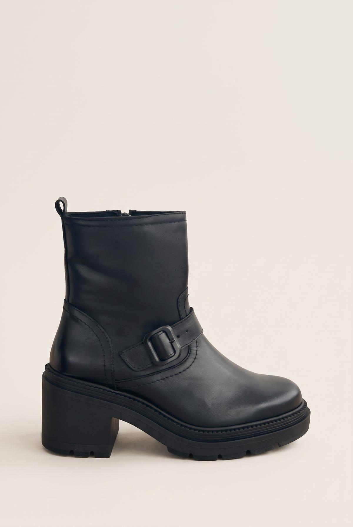 Biker Ankle Boots Block Heel - Black Matte