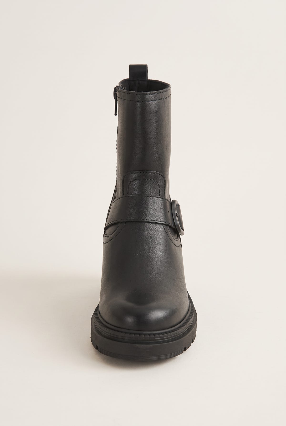 Biker Ankle Boots Block Heel - Black Matte