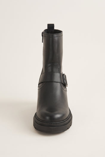 Biker Ankle Boots Block Heel - Black Matte