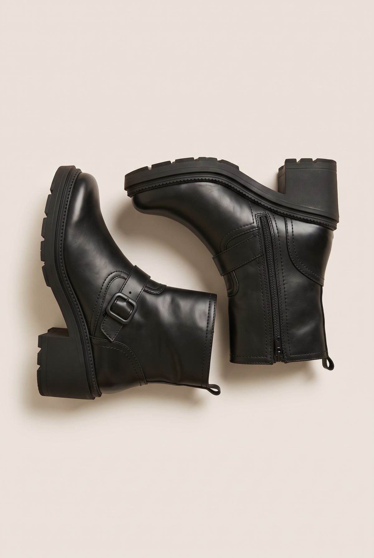 Biker Ankle Boots Block Heel - Black Matte