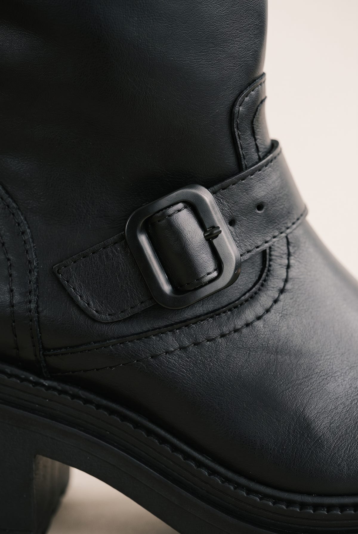 Biker Ankle Boots Block Heel - Black Matte