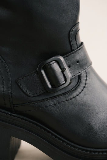 Biker Ankle Boots Block Heel - Black Matte