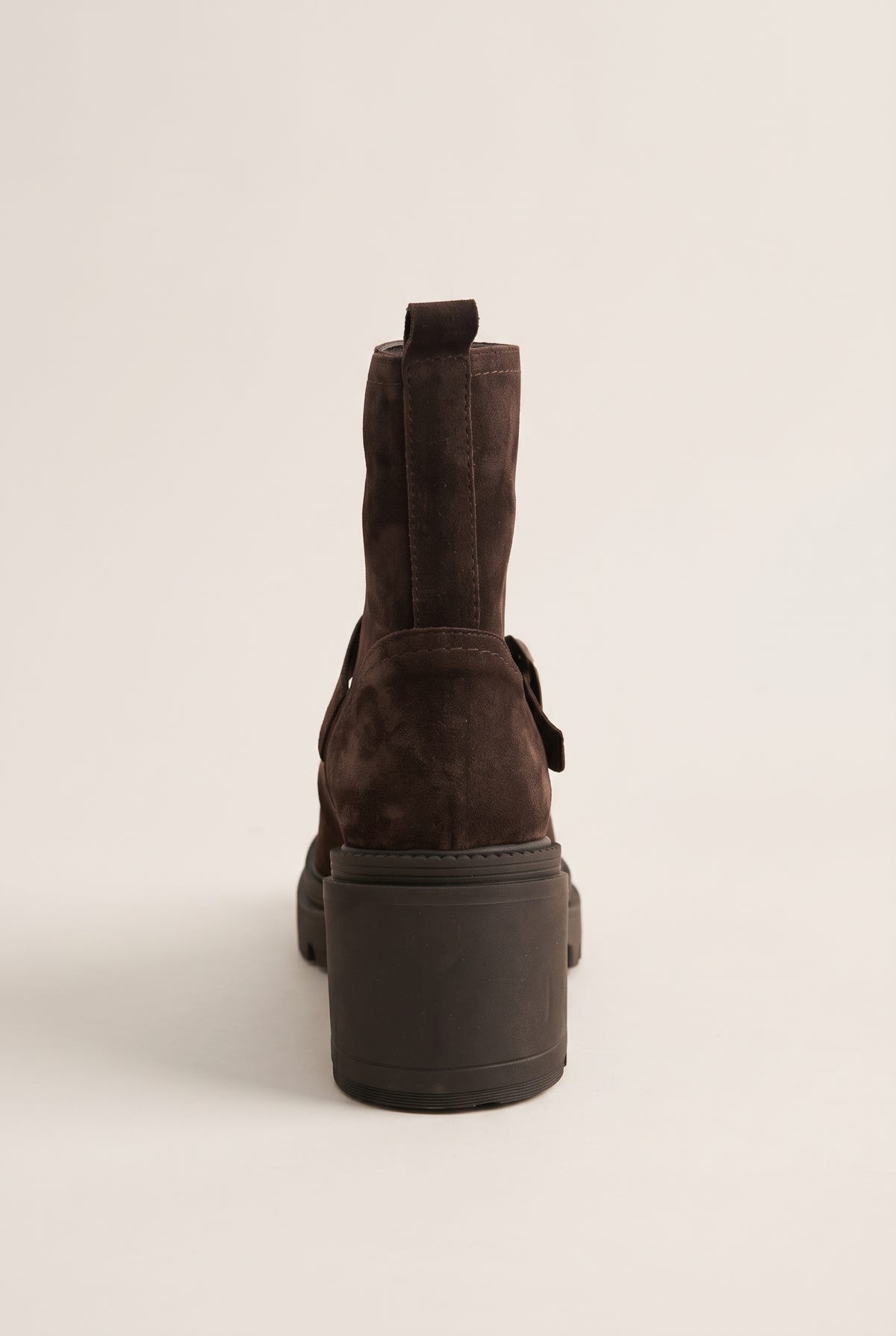 Biker Ankle Boots Block Heel - Brown Suede