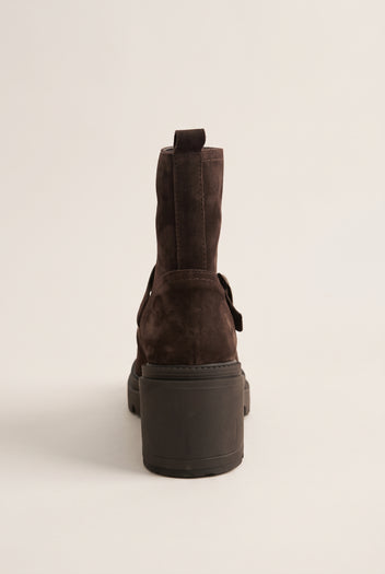 Biker Ankle Boots Block Heel - Brown Suede
