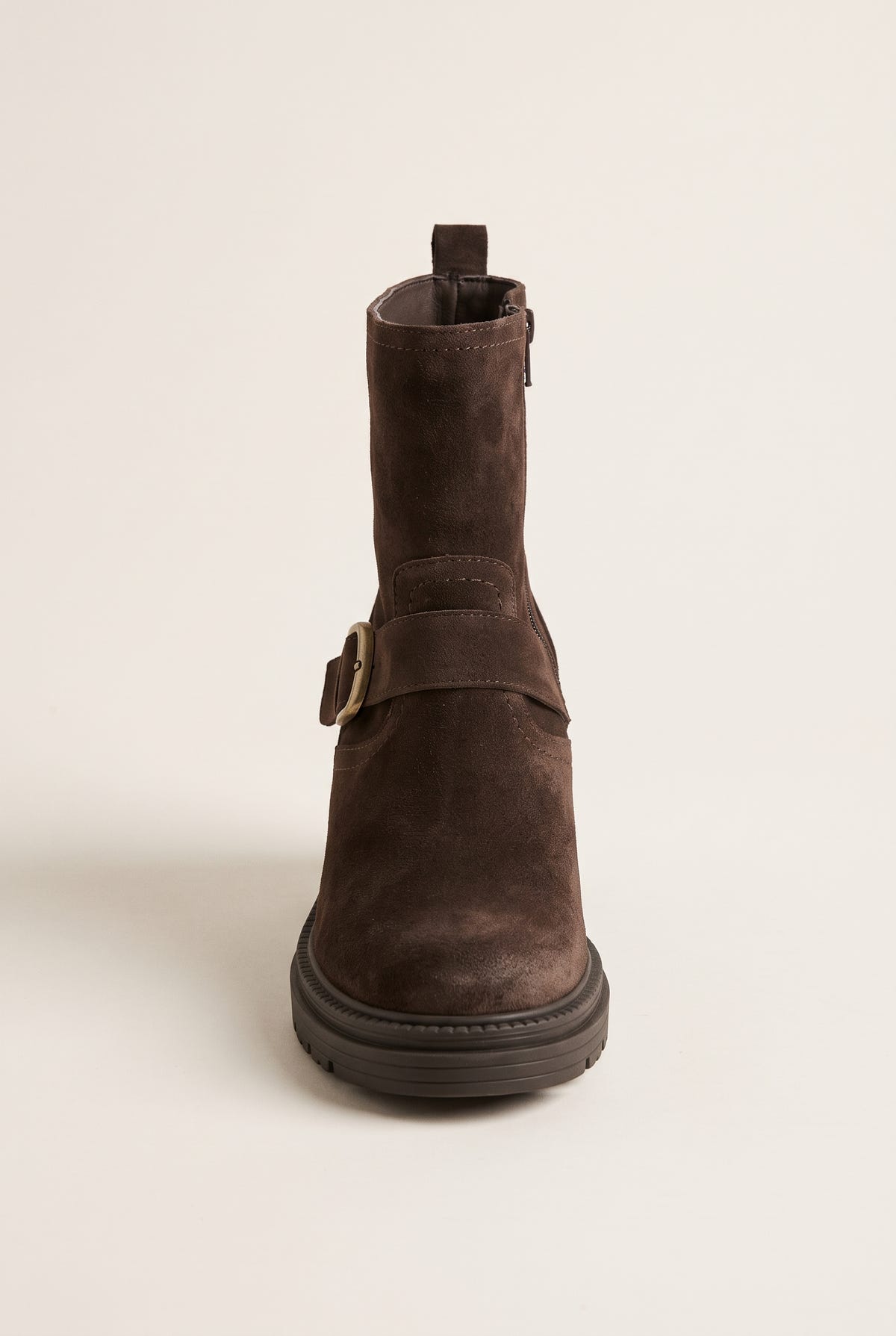 Biker Ankle Boots Block Heel - Brown Suede