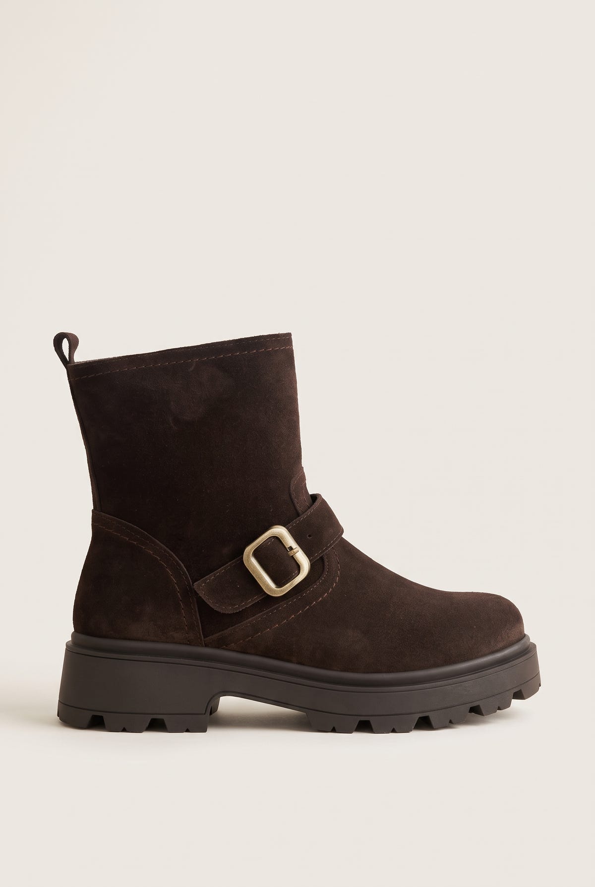Biker Ankle Boots Buckle Detail - Brown Suede