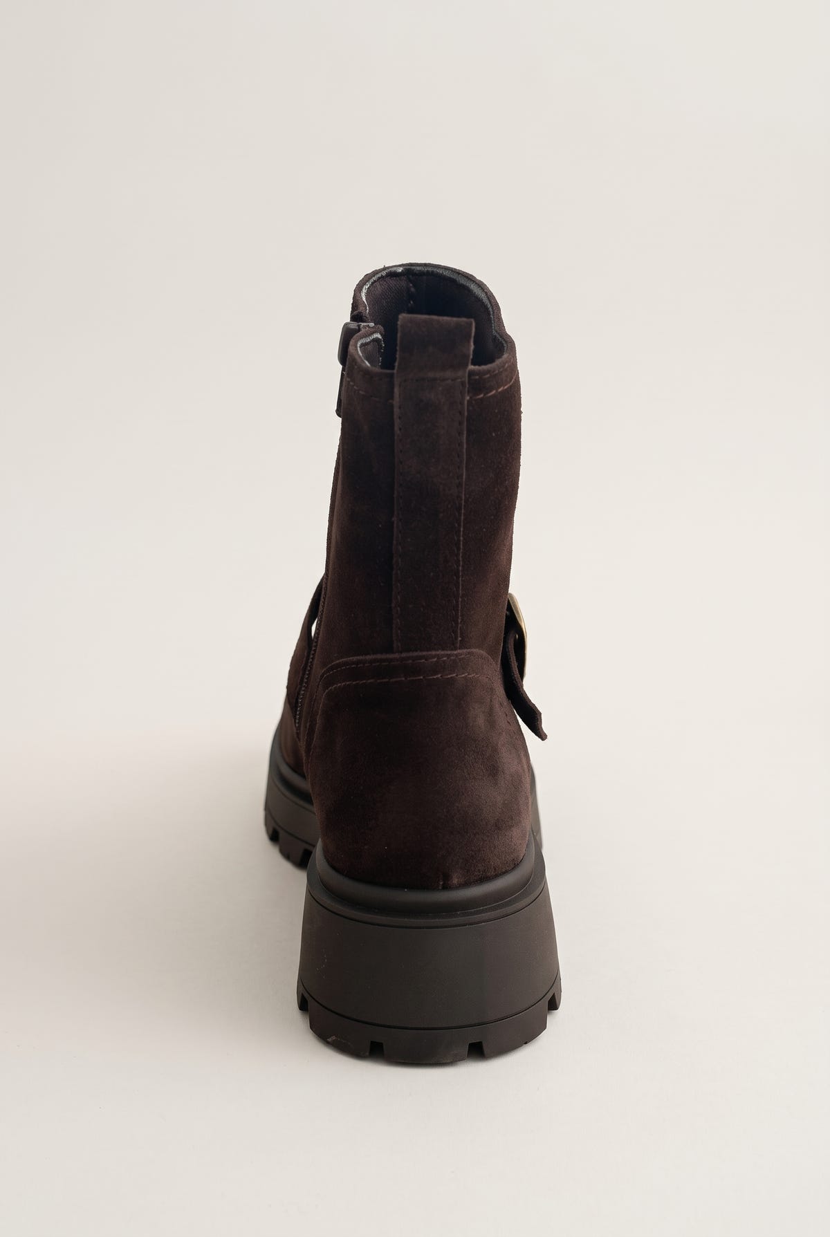 Biker Ankle Boots Buckle Detail - Brown Suede