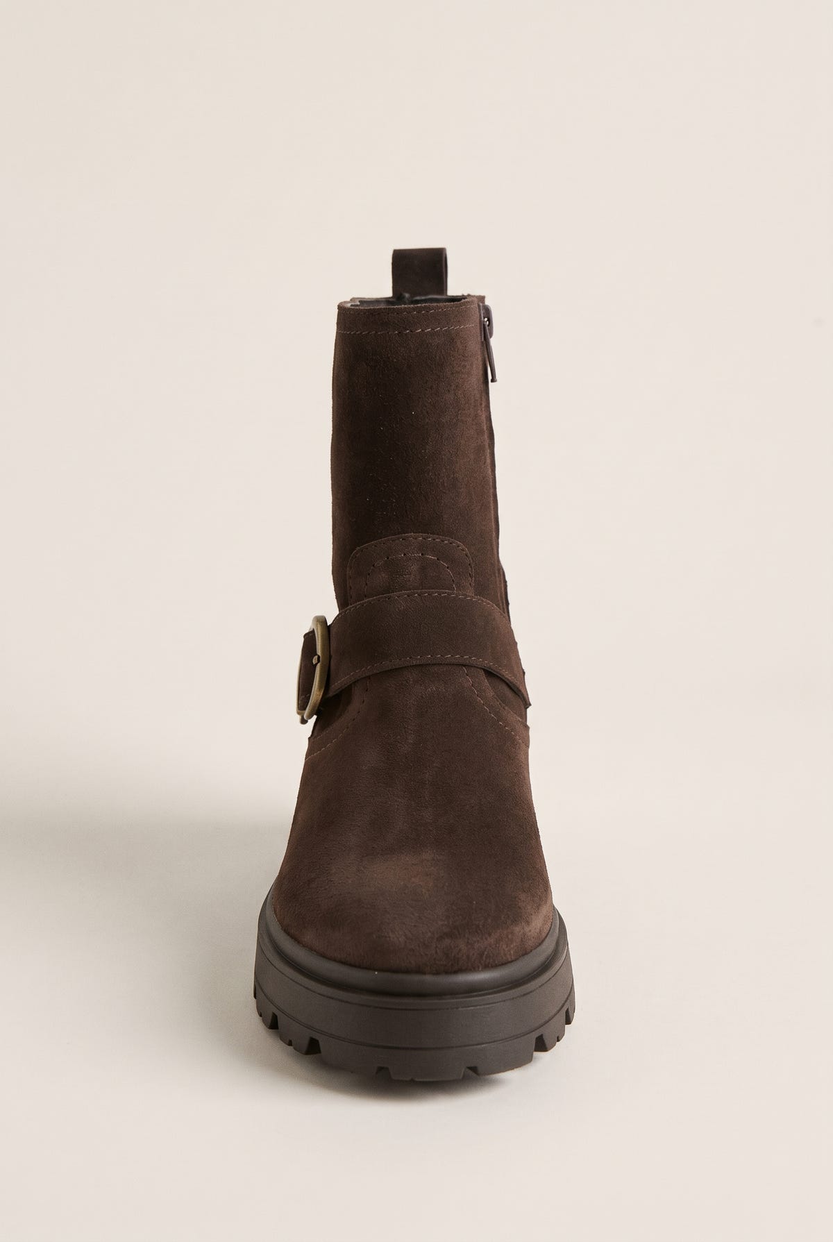Biker Ankle Boots Buckle Detail - Brown Suede