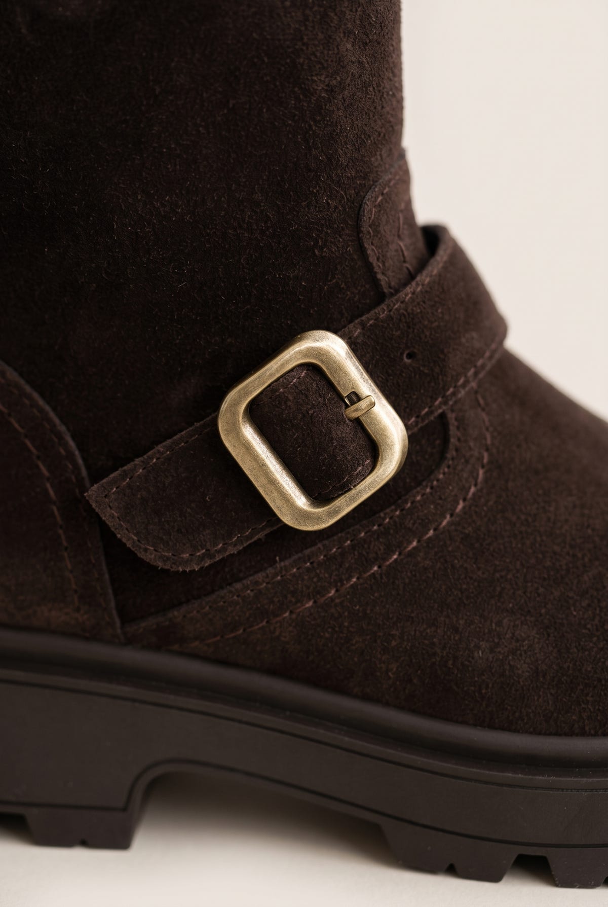 Biker Ankle Boots Buckle Detail - Brown Suede