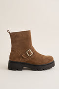 Biker Ankle Boots Buckle Detail - Taupe Suede
