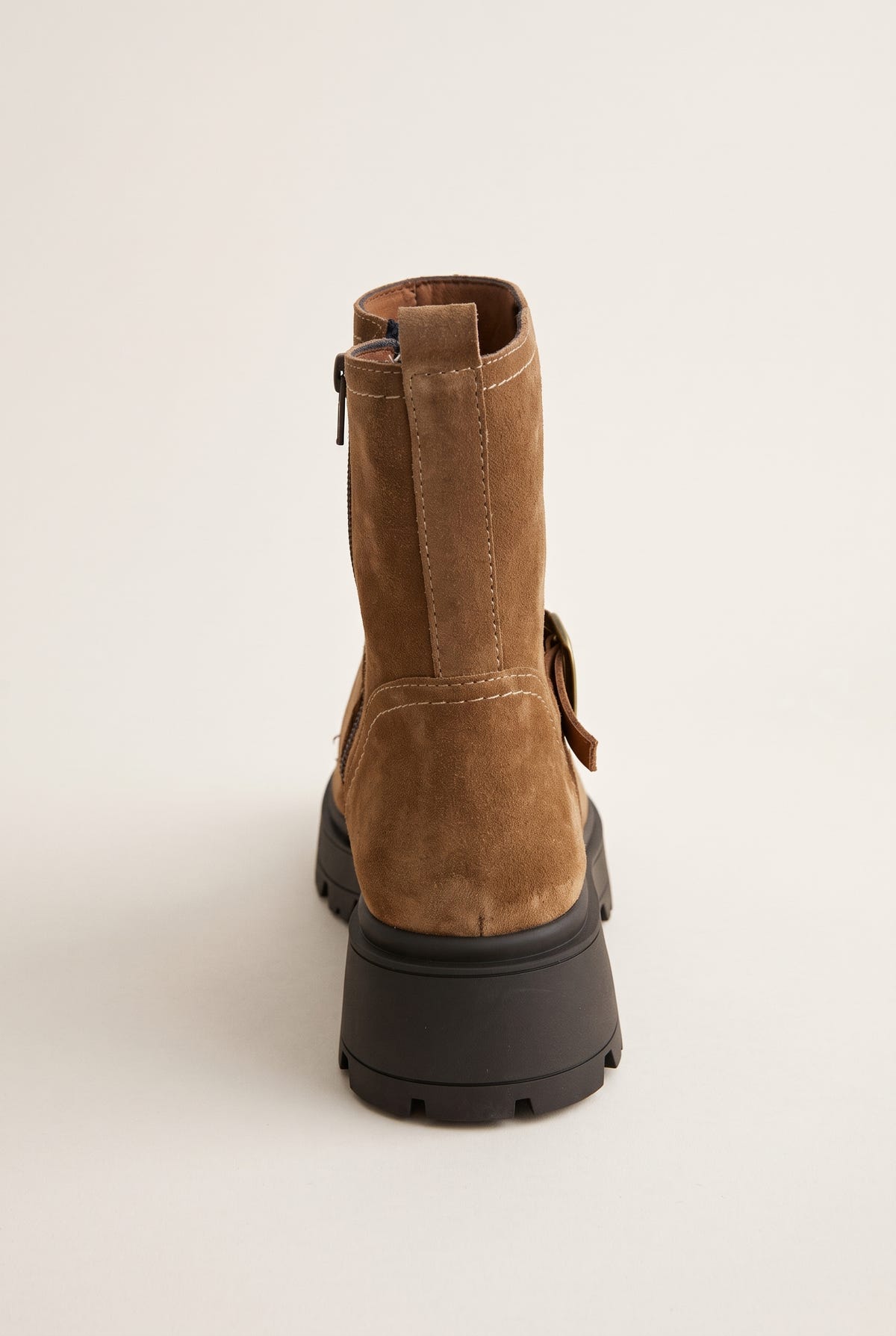 Biker Ankle Boots Buckle Detail - Taupe Suede