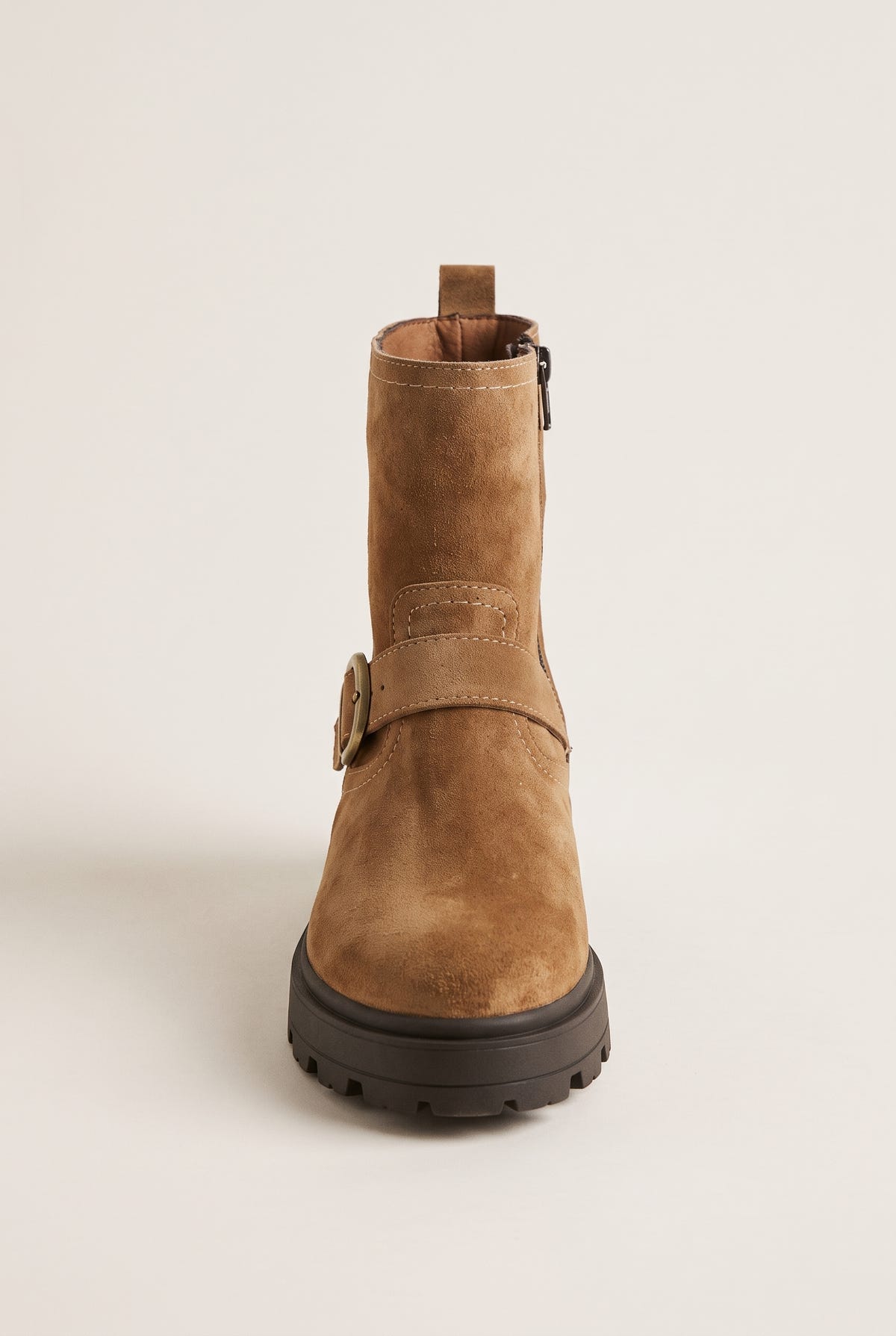 Biker Ankle Boots Buckle Detail - Taupe Suede