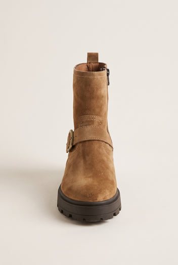 Biker Ankle Boots Buckle Detail - Taupe Suede