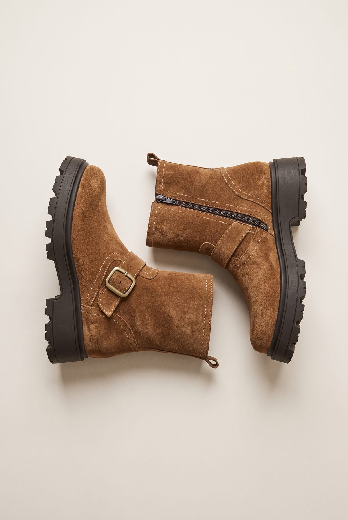 Biker Ankle Boots Buckle Detail - Taupe Suede