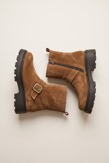 Biker Ankle Boots Buckle Detail - Taupe Suede