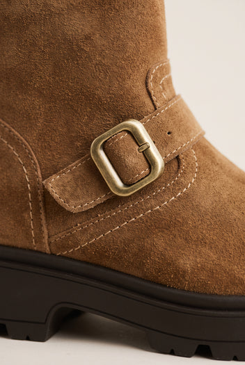 Biker Ankle Boots Buckle Detail - Taupe Suede