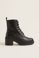 Lace Up Ankle Boots Block Heel - Black Matte