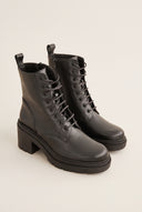 Lace Up Ankle Boots Block Heel - Black Matte