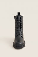 Lace Up Ankle Boots Block Heel - Black Matte