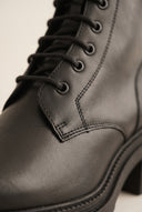 Lace Up Ankle Boots Block Heel - Black Matte