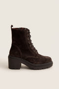 Lace Up Ankle Boots Block Heel - Brown Suede
