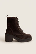 Lace Up Ankle Boots Block Heel - Brown Suede