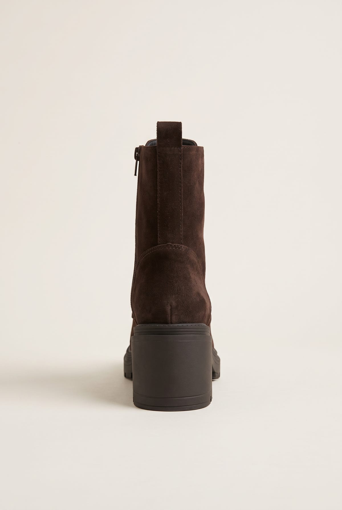 Lace Up Ankle Boots Block Heel - Brown Suede