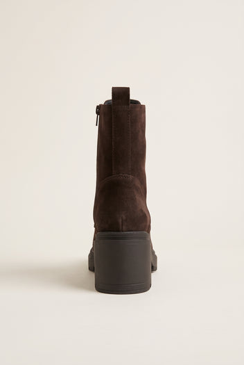 Lace Up Ankle Boots Block Heel - Brown Suede