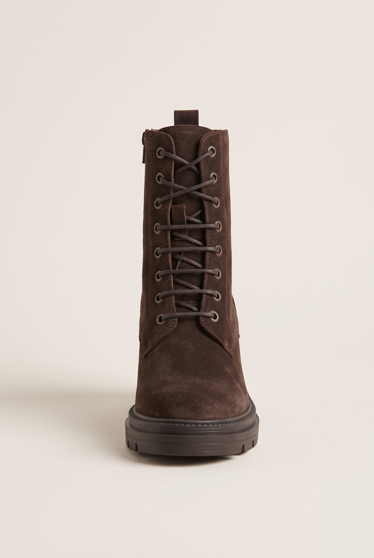 Lace Up Ankle Boots Block Heel - Brown Suede