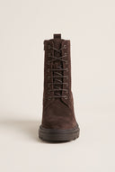 Lace Up Ankle Boots Block Heel - Brown Suede