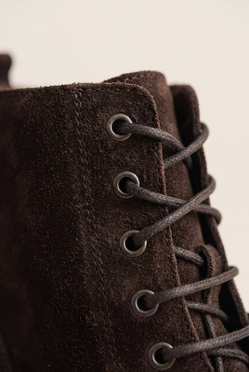 Lace Up Ankle Boots Block Heel - Brown Suede