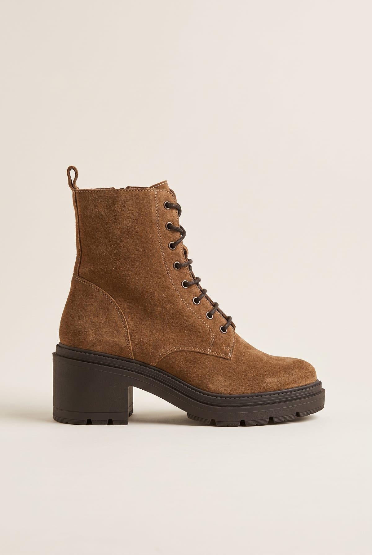 Lace Up Ankle Boots Block Heel - Taupe Suede