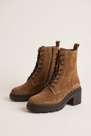 Lace Up Ankle Boots Block Heel - Taupe Suede