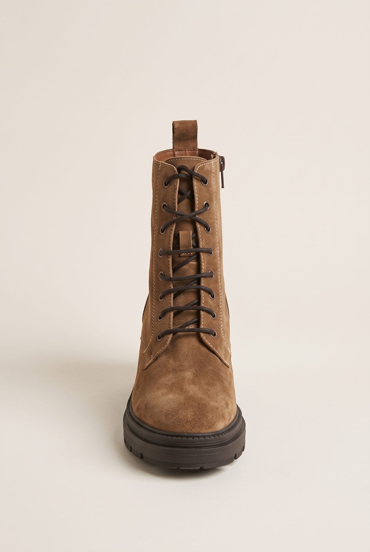 Lace Up Ankle Boots Block Heel - Taupe Suede