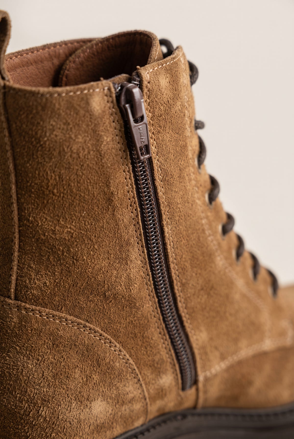 Lace Up Ankle Boots Block Heel - Taupe Suede