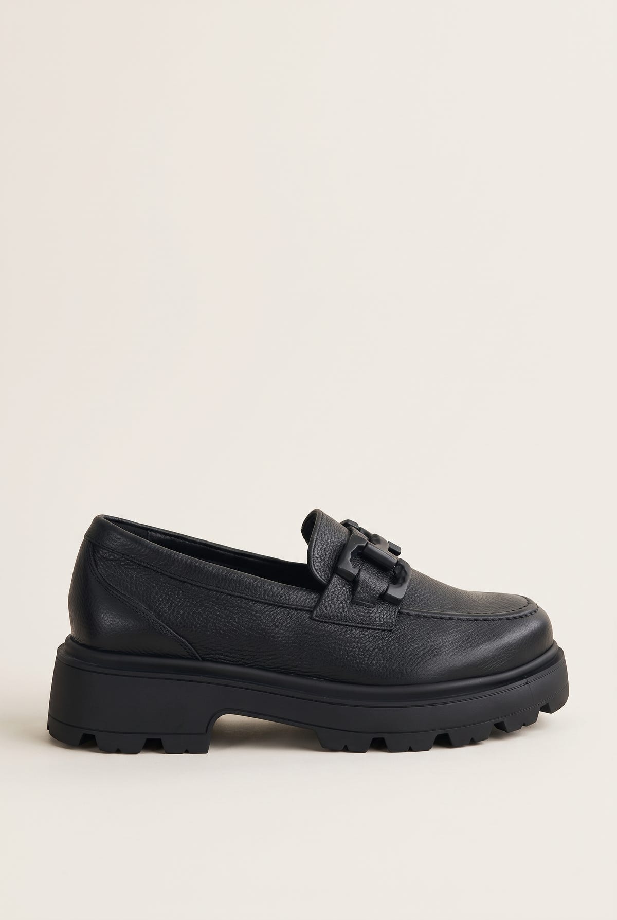 Chunky Sole Loafers Metallic Detail - Black Matte