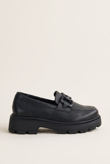 Chunky Sole Loafers Metallic Detail - Black Matte