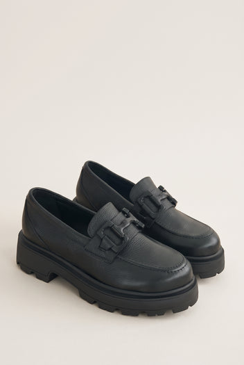 Chunky Sole Loafers Metallic Detail - Black Matte