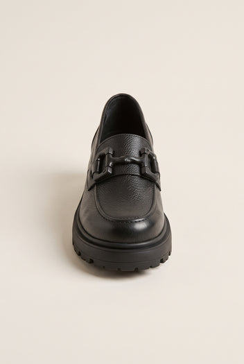 Chunky Sole Loafers Metallic Detail - Black Matte
