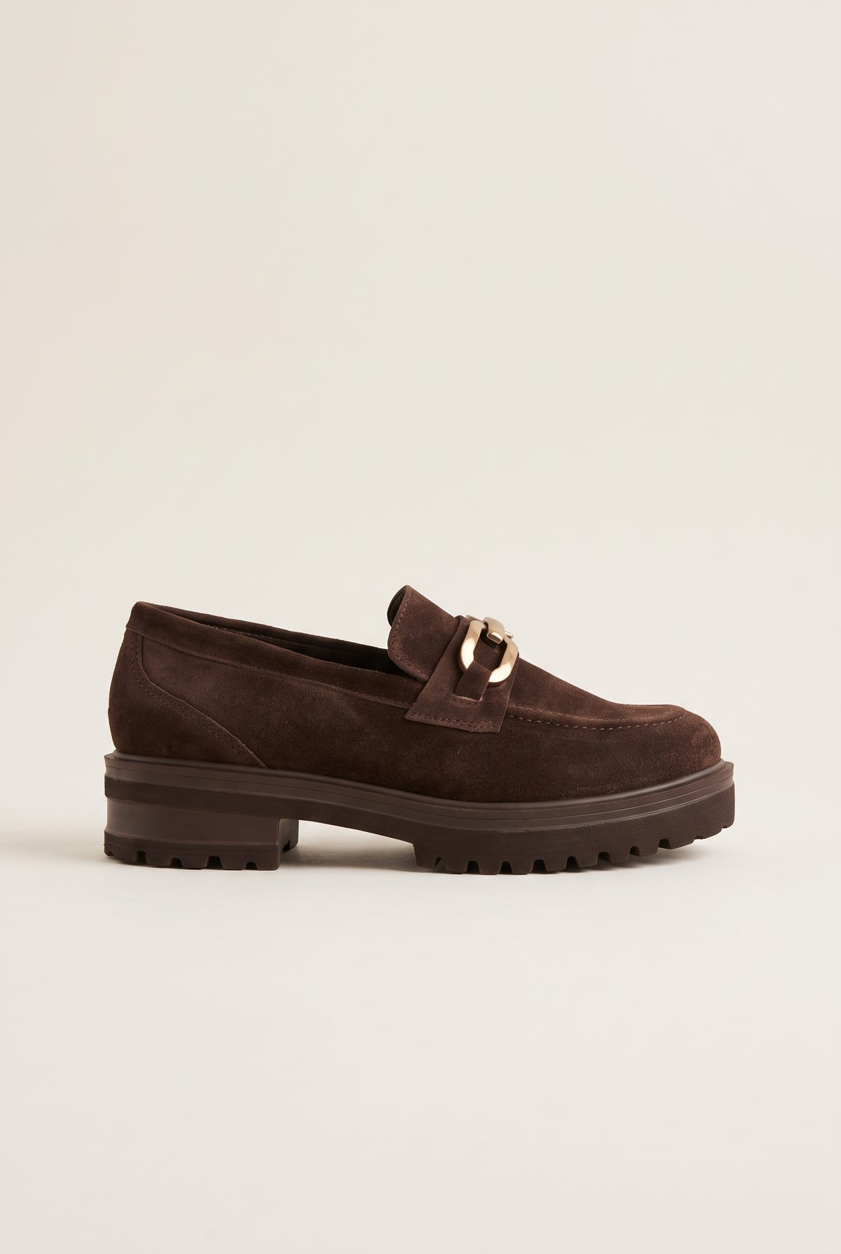 Chunky Sole Loafers Horsebit Detail - Brown Suede
