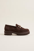 Chunky Sole Loafers Horsebit Detail - Brown Suede