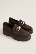 Chunky Sole Loafers Horsebit Detail - Brown Suede