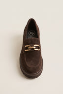 Chunky Sole Loafers Horsebit Detail - Brown Suede
