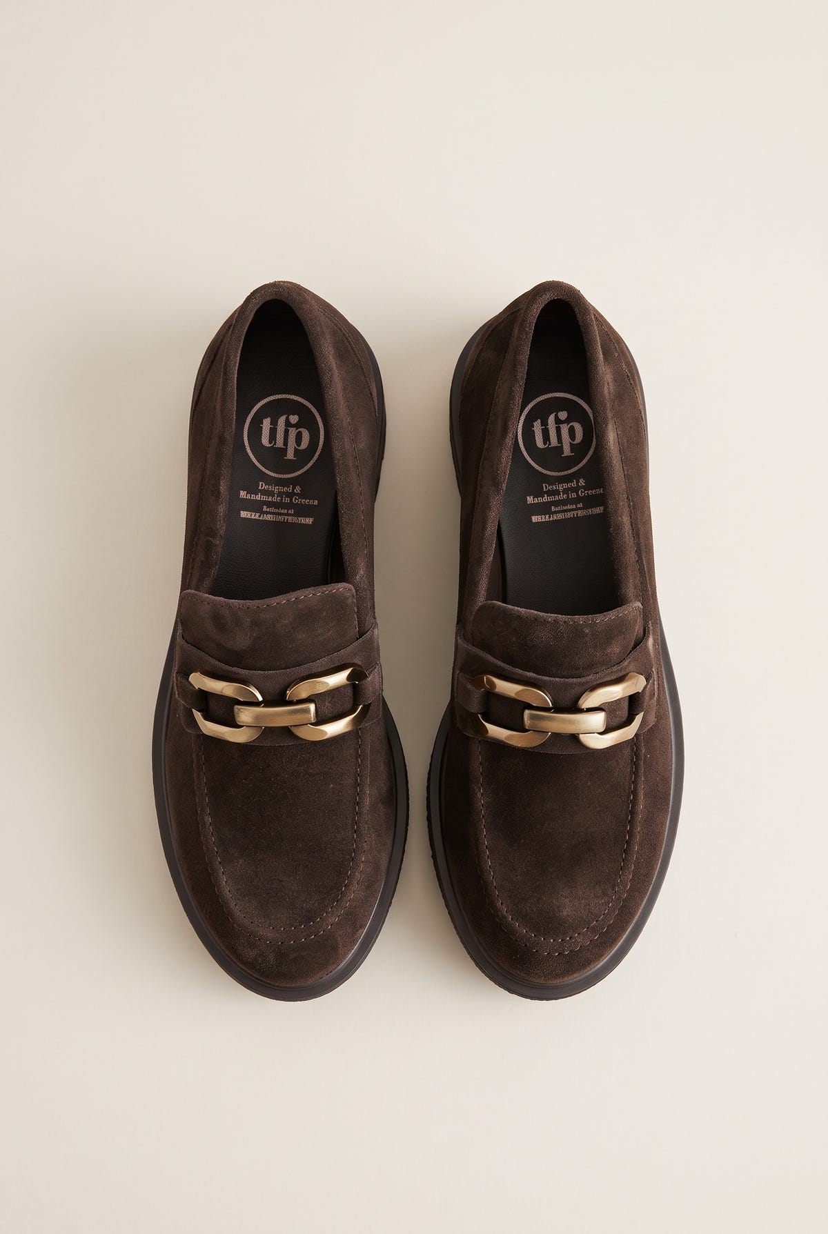 Chunky Sole Loafers Horsebit Detail - Brown Suede