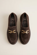 Chunky Sole Loafers Horsebit Detail - Brown Suede